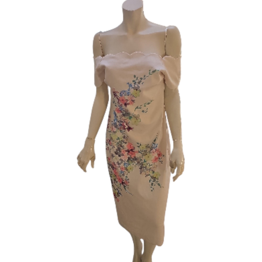 Ted Baker Trixily Off The Shoulder Midi Floral Dress in Cream and Multicolor